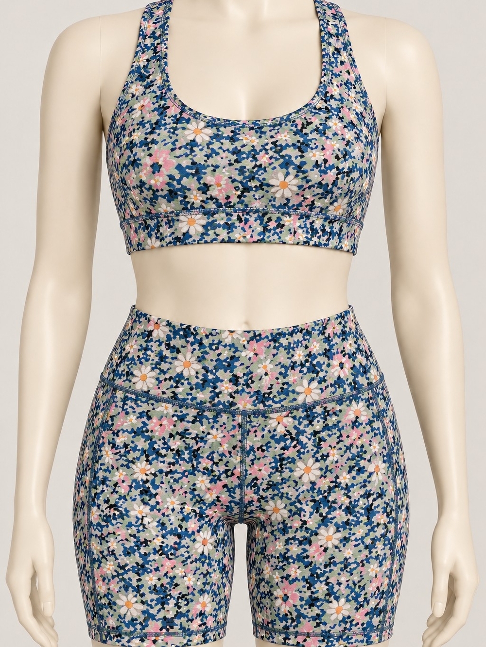 SAGE Collective Floral Scoop Sports Bra and High-Rise Bike Shorts Set